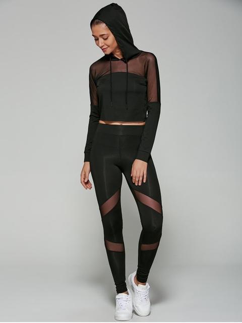 Cropped Hoodie With Mesh Leggings