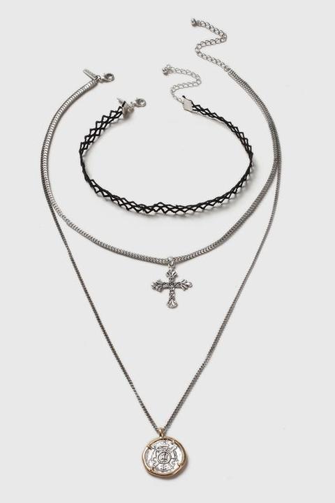 Cross Multirow Necklace And Choker Set