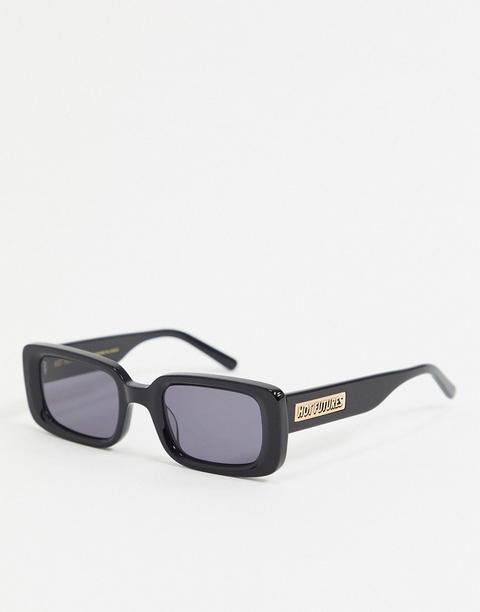 Hot Futures Square Retro Sunglasses In Black With Arm Logo