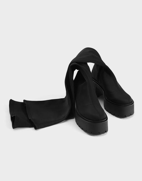 Botas y Botines Mujer | Bershka Botines Plataforma Detalle Tiradores Xl.  Negro - Bellavista