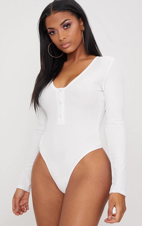 Shape White Ribbed Long Sleeve Bodysuit