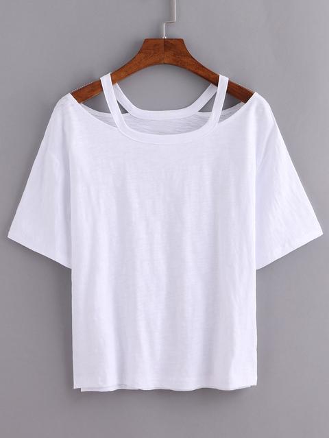 Cutout Loose-fit White T-shirt