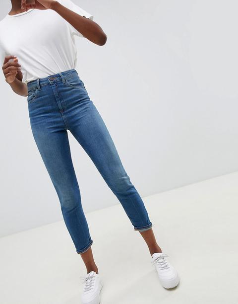 Asos Design High Rise Farleigh 'slim' Mom Jeans In Bright Blue Wash