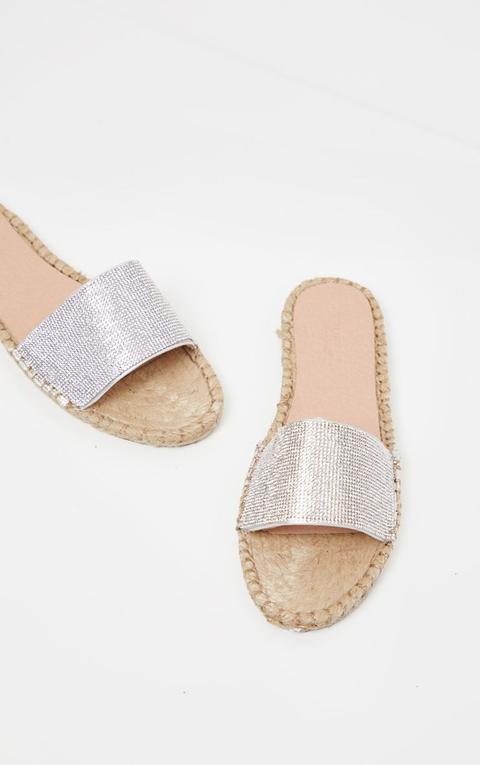 Silver Diamante Espadrille Sandal, Grey