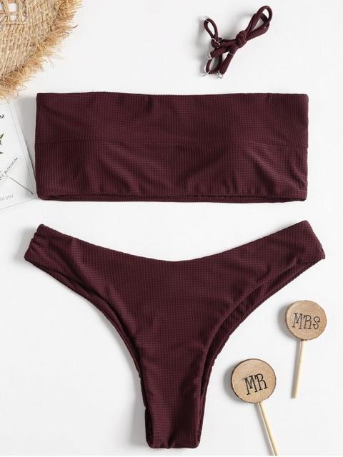 Textured Bandeau Bikini Red Wine