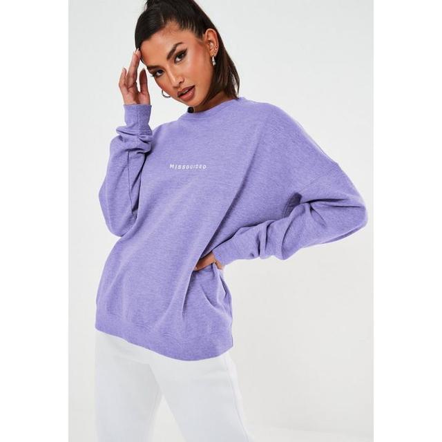 Lilac Missguided Slogan Oversized Sweatshirt Purple from