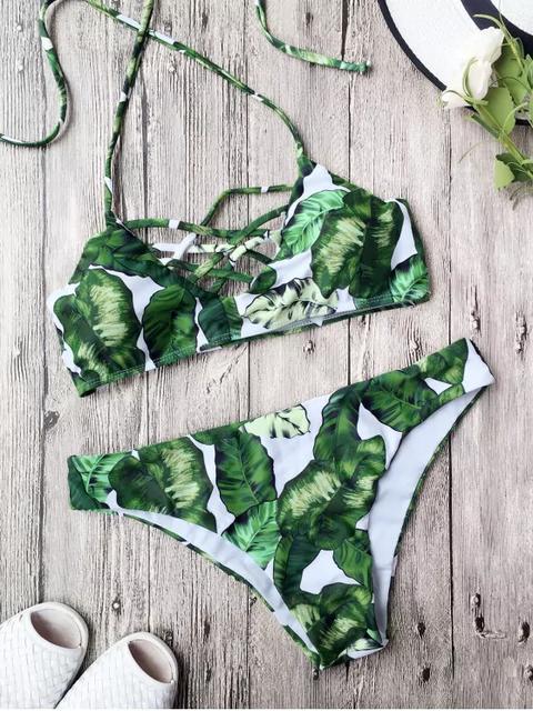 Bikini De Tirante Con Estampado De Hoja Con Relleno