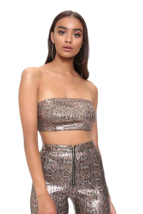 Brown Snake Sequin Bandeau Top