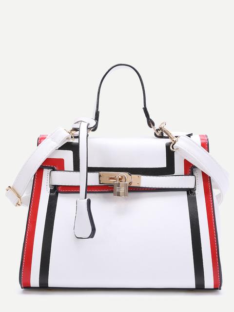 Bolso Pu Ribete De Rayas Blanco