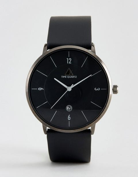 Reloj Minimalista Negro Con Correa De Cuero De Asos