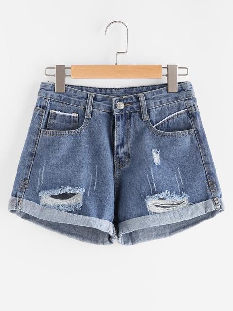 Ripped Cuffed Denim Shorts