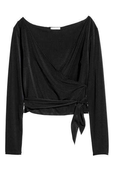 H & M - Maglia Corta Incrociata - Nero