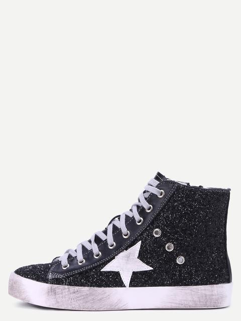 Scarpe Da Ginnastica Toe Rotondo Paillettes Nero