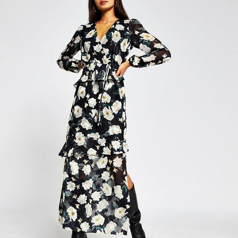 Black Long Sleeve Floral Maxi Dress