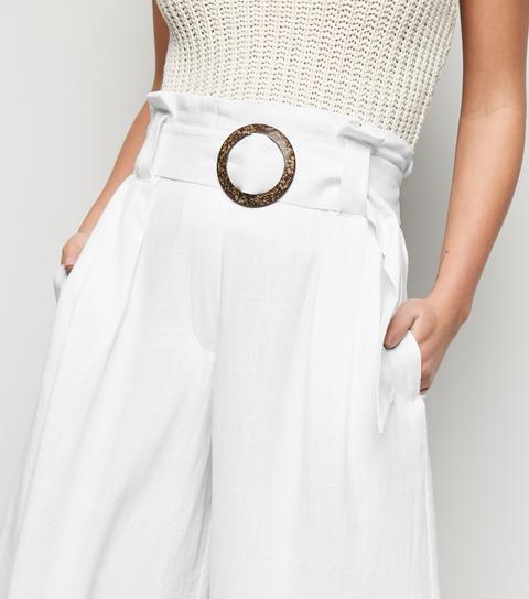 White Linen Look Crop Trousers New Look