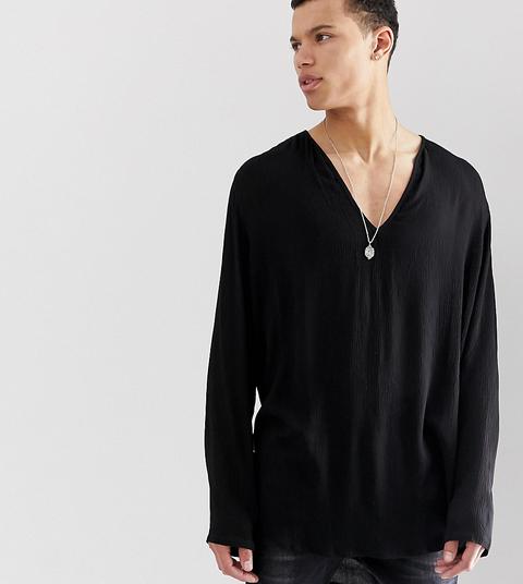 Asos Design Tall Regular Fit Overhead Shirt In Crinkle Viscose In Black