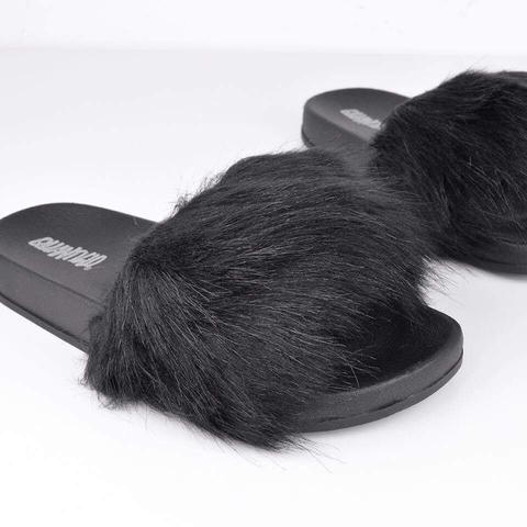 Laryn - Faux Fur Sliders In Black