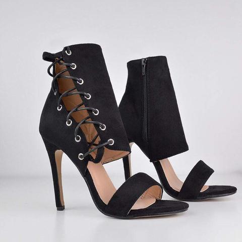 Lena - Lace Up Heels In Black