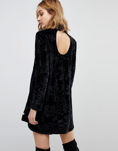 Nytt - Elizabeth - Vestito In Velluto Riccio A Maniche Lunghe - Nero