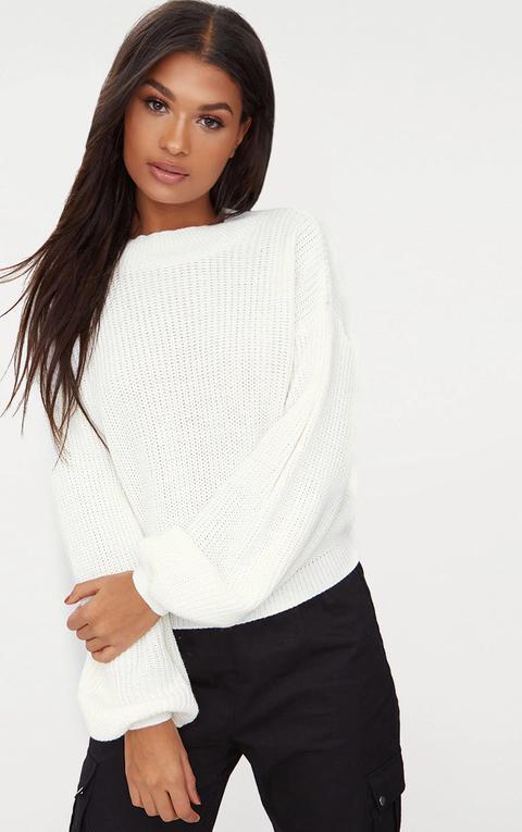 Cream Balloon Sleeve Jumper, White