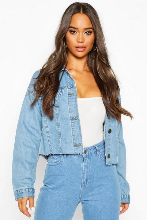 Womens Cropped Denim Jacket - Blue - 8, Blue
