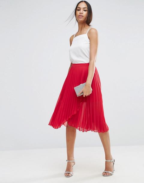 Asos - Gonna Midi Plissé A Portafoglio - Rosso