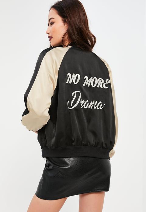 Petite Exclusive Black Slogan Bomber Jacket