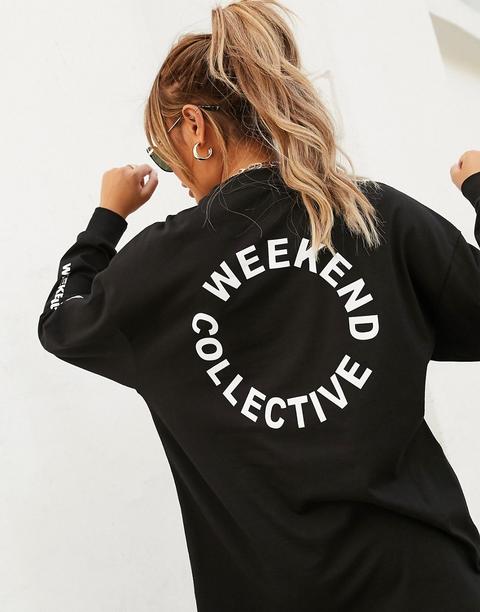 Asos Weekend Collective Oversized Longsleeve T-shirt With Back Logo In Black