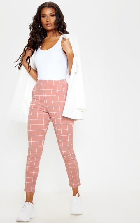 Dusty Rose Tweed Check Skinny Trousers