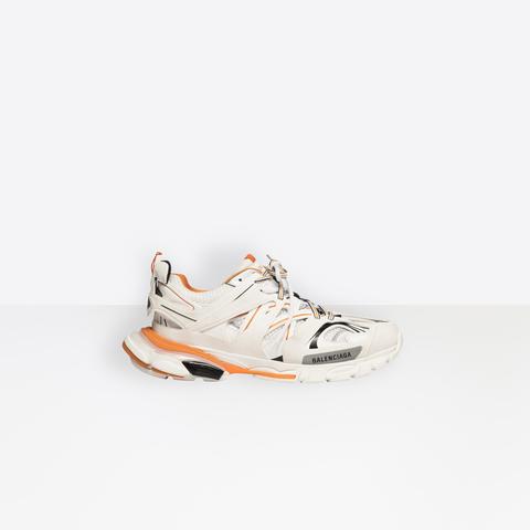 Sneaker Track Blanche Et Orange En Maille Et Nylon