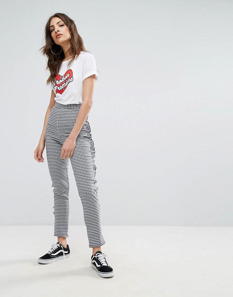 Nobody's Child High Waisted Trousers In Gingham With Frill Hem