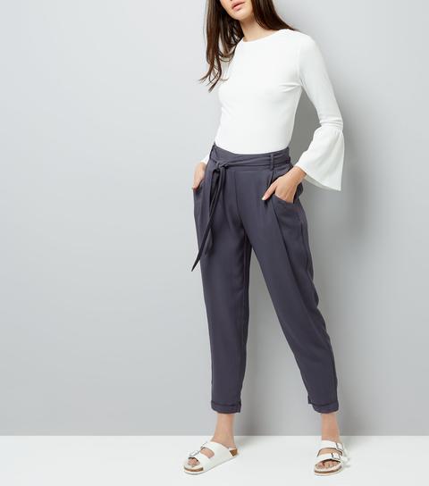 Charcoal Grey Tie Waist Trousers