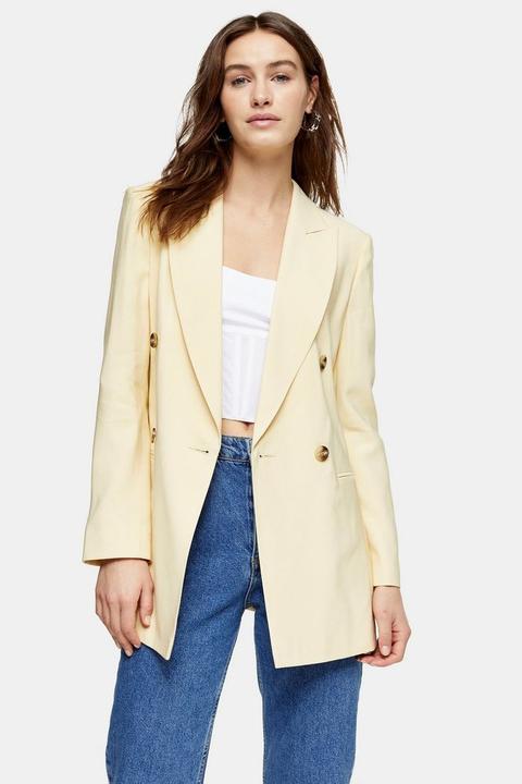 Yellow Double Breasted Belted Blazer