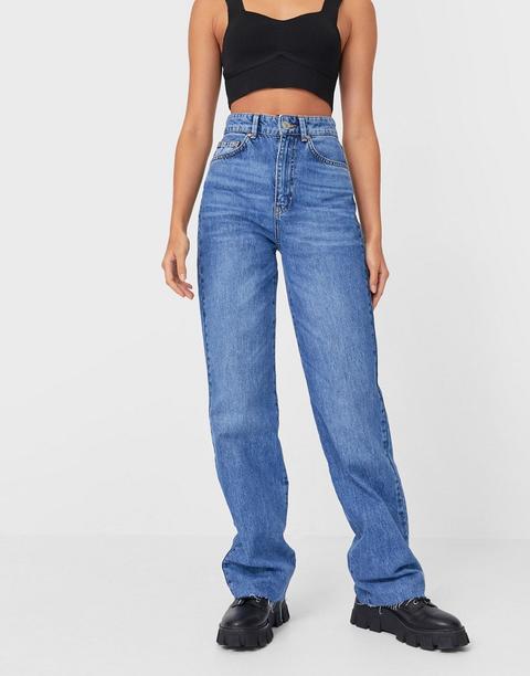 Stradivarius 90s Dad Jean In Medium Blue