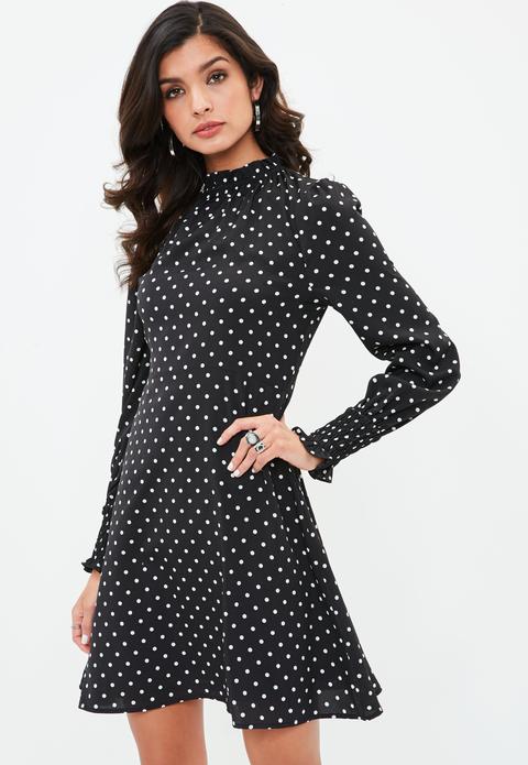 Black Polka Dot High Neck Dress