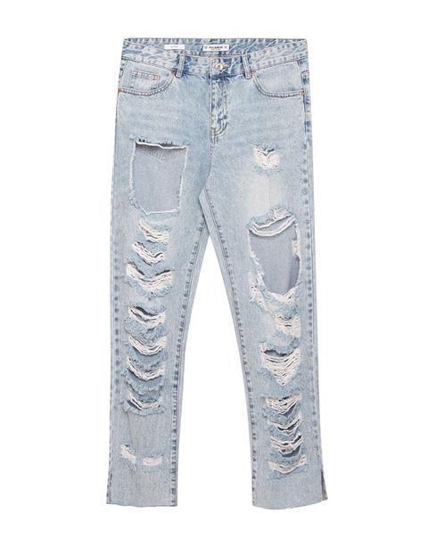 Jeans Boyfriend Fit Rotos Bajo Desflecado