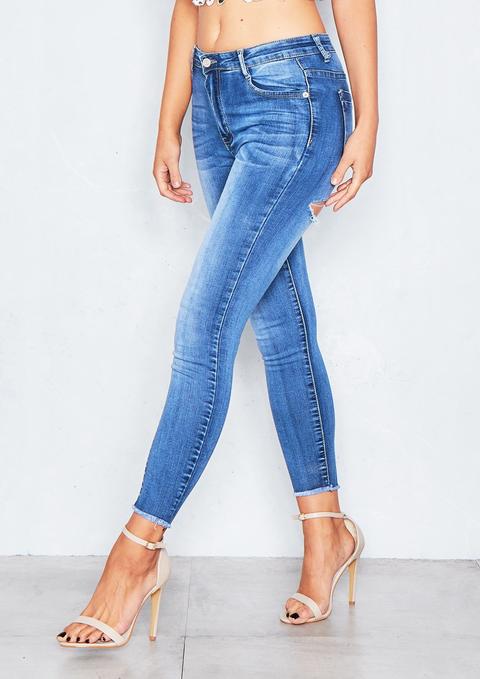 Jessa Denim Frayed Hem Ripped Jeans