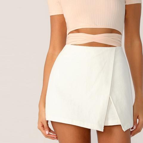 Solid Tulip Hem Zip-up Skort