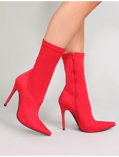 Direct Pointy Sock Boots In Red Stretch