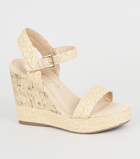 Off White Woven Strappy Cork Wedges New Look Vegan