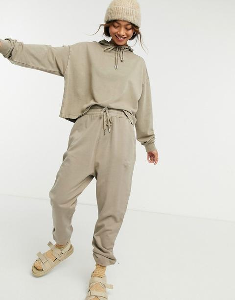 Asos Design Tracksuit Hoodie / Jogger In Acid Wash In Mushroom-brown