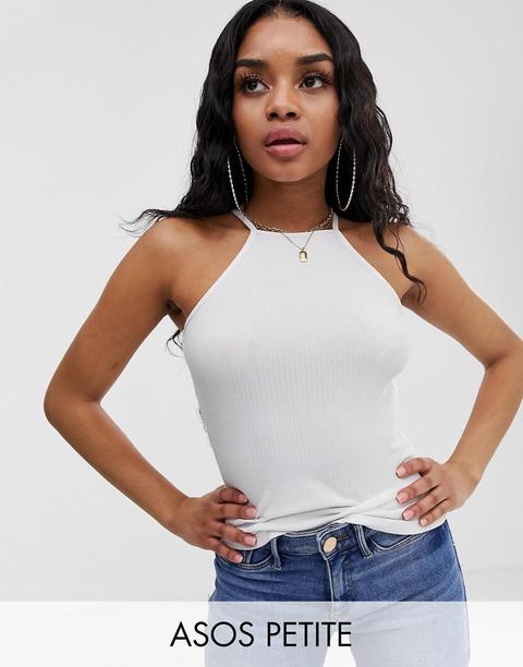 Asos Design Petite - Canottiera A Coste Aderente Con Scollo Quadrato Bianca - Bianco