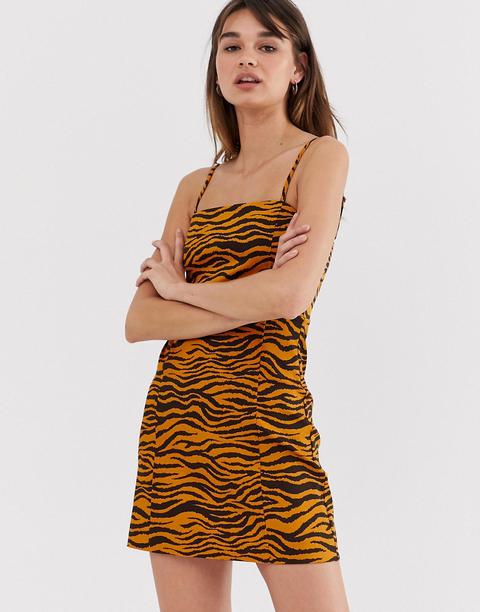 Monki Mini Cami Dress In Tiger Print-multi