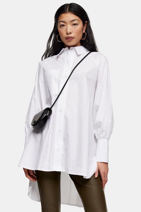 Womens Petite White Oversized Poplin 