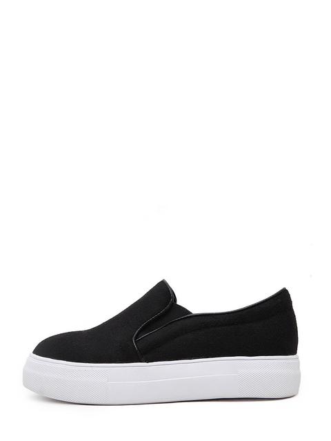 Black Felt Flatform Slip On Sneakers