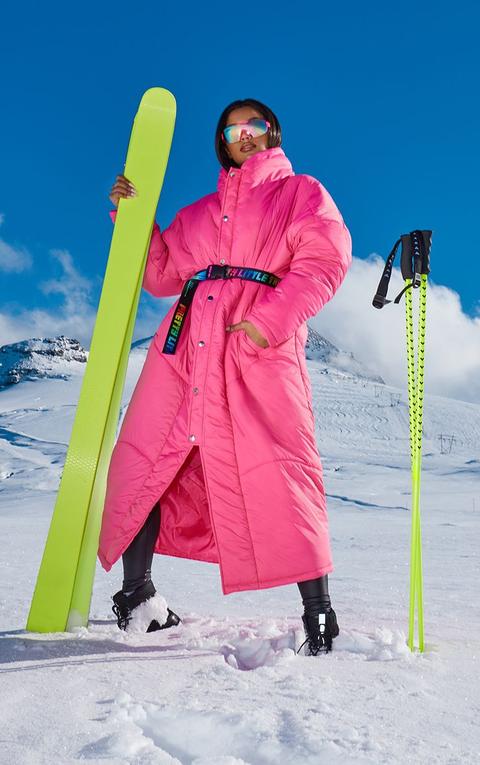 Dark Pink Midi Oversized Puffer Coat