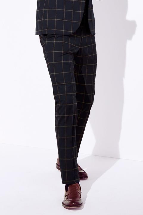 Mens Next Navy Windowpane Skinny Fit Check Suit: Trousers