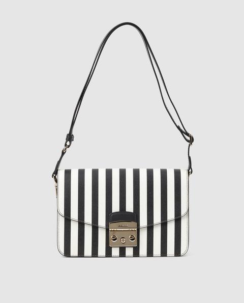 Furla - Bolso De Hombro Metropolis De Piel Con Print De Rayas Bicolor En Blanco Y Negro