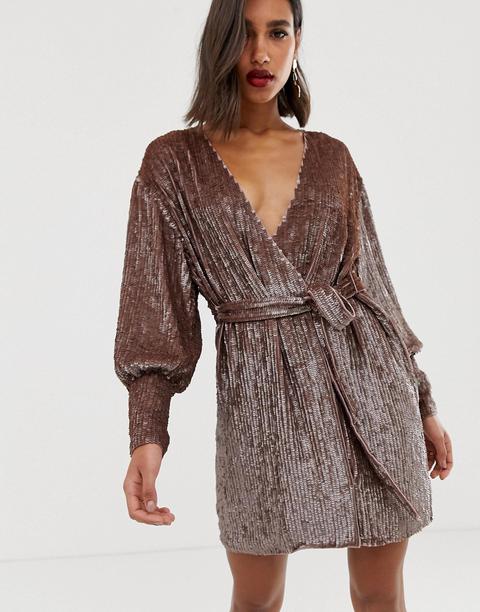 Asos Edition Sequin Wrap Mini Dress-pink