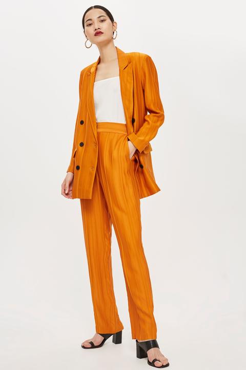 Womens Orange Striped Wide Leg Trousers - Orange, Orange